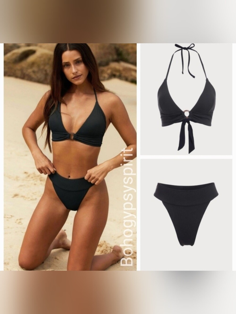 NWT Berlook Black Back TieTop & Black High Cut WaistBottom, L Bikini Set - Picture 4 of 16